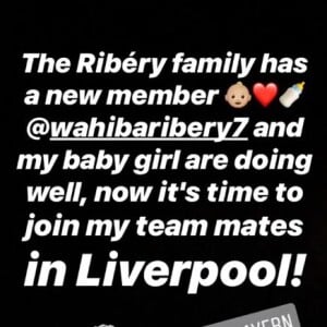 Franck Ribéry confirme la naissance de son cinquième enfant, une fille, sur Instagram, le 18 février 2019.