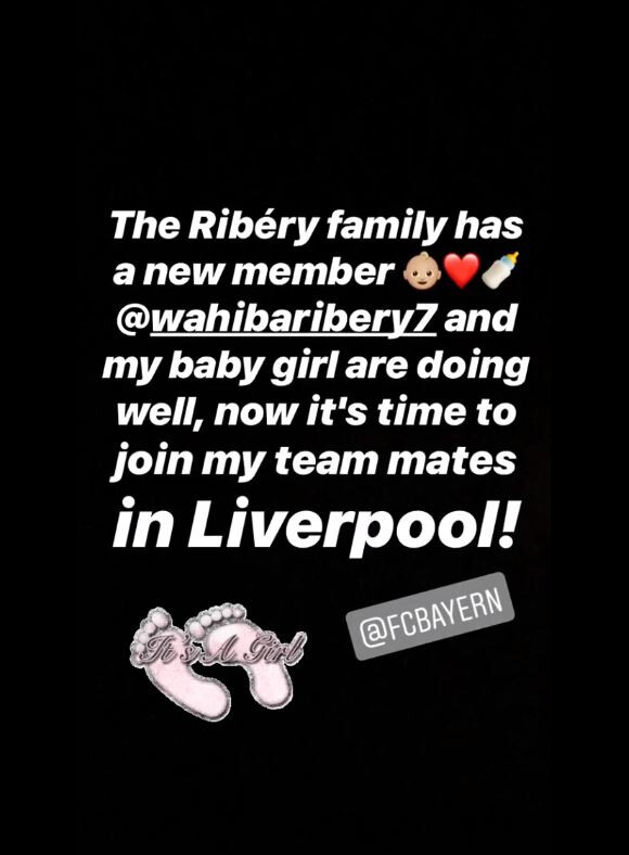 Franck Ribéry confirme la naissance de son cinquième enfant, une fille, sur Instagram, le 18 février 2019.
