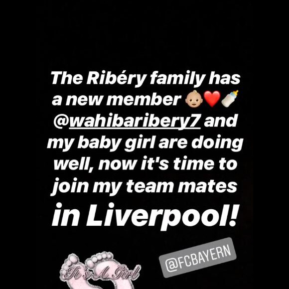 Franck Ribéry confirme la naissance de son cinquième enfant, une fille, sur Instagram, le 18 février 2019.