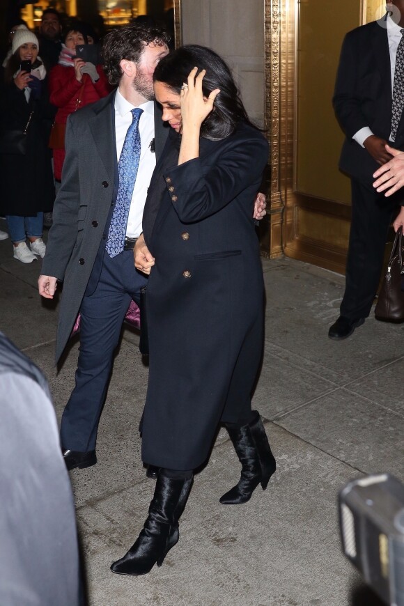 Meghan Markle, duchesse de Sussex, enceinte, et Serena Williams à la sortie du restaurant The Polo Bar dans le quartier de Upper East Side à New York City, New York, Etats-Unis, le 19 février 2019.