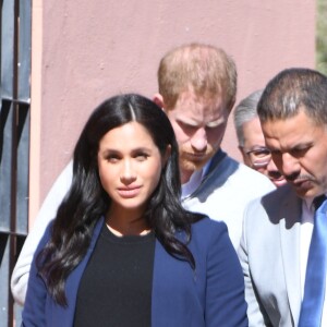 Le prince Harry, duc de Sussex, et Meghan Markle, duchesse de Sussex, enceinte, visitent le "Lycée Qualifiant Grand Atlas" dans le cadre de leur voyage officiel au Maroc, le 24 février 2019.  The Duke and Duchess visit the local Secondary School meeting students and teachers. Morocco, February 24th, 2019.24/02/2019 - Asni