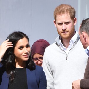 Le prince Harry, duc de Sussex, et Meghan Markle, duchesse de Sussex, enceinte, visitent le "Lycée Qualifiant Grand Atlas" dans le cadre de leur voyage officiel au Maroc, le 24 février 2019.  The Duke and Duchess visit the local Secondary School meeting students and teachers. Morocco, February 24th, 2019.24/02/2019 - Asni