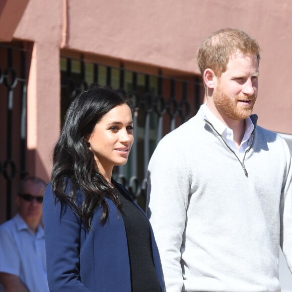 Le prince Harry, duc de Sussex, et Meghan Markle, duchesse de Sussex, enceinte, visitent le "Lycée Qualifiant Grand Atlas" dans le cadre de leur voyage officiel au Maroc, le 24 février 2019.  The Duke and Duchess visit the local Secondary School meeting students and teachers. Morocco, February 24th, 2019.24/02/2019 - Asni