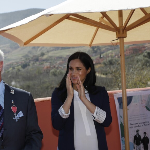 Le prince Harry, duc de Sussex, et Meghan Markle, duchesse de Sussex, enceinte, visitent le "Lycée Qualifiant Grand Atlas" dans le cadre de leur voyage officiel au Maroc, le 24 février 2019.  The Duke and Duchess visit the local Secondary School meeting students and teachers. Morocco, February 24th, 2019.24/02/2019 - Asni