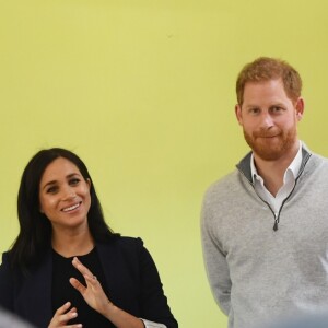 Le prince Harry, duc de Sussex, et Meghan Markle, duchesse de Sussex, enceinte, visitent le "Lycée Qualifiant Grand Atlas" dans le cadre de leur voyage officiel au Maroc, le 24 février 2019.  The Duke and Duchess visit the local Secondary School meeting students and teachers. Morocco, February 24th, 2019.24/02/2019 - Asni