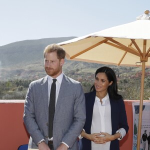 Le prince Harry, duc de Sussex, et Meghan Markle, duchesse de Sussex, enceinte, visitent le "Lycée Qualifiant Grand Atlas" dans le cadre de leur voyage officiel au Maroc, le 24 février 2019.  The Duke and Duchess visit the local Secondary School meeting students and teachers. Morocco, February 24th, 2019.24/02/2019 - Asni