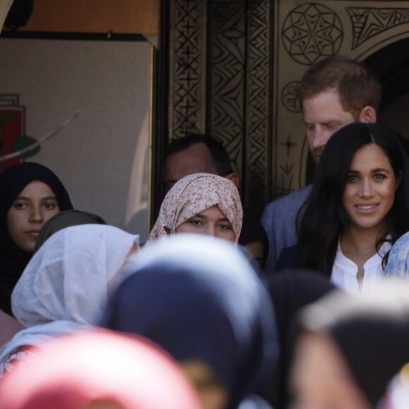 Le prince Harry, duc de Sussex, et Meghan Markle, duchesse de Sussex, enceinte, visitent le "Lycée Qualifiant Grand Atlas" dans le cadre de leur voyage officiel au Maroc, le 24 février 2019.  The Duke and Duchess visit the local Secondary School meeting students and teachers. Morocco, February 24th, 2019.24/02/2019 - Asni