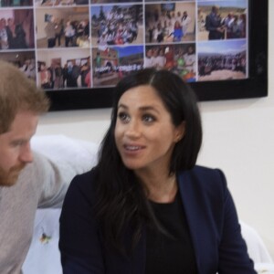 Le prince Harry, duc de Sussex, et Meghan Markle, duchesse de Sussex, enceinte, visitent un pensionnat de jeunes filles à Asni dans le cadre de leur voyage officiel au Maroc, le 24 février 2019.  Britain's Prince Harry and Meghan, Duchess of Sussex visit a girls boarding school in the village of Asni in the Atlas Mountains of Morocco. February 24th, 2019.24/02/2019 - Asni