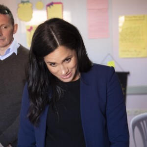 Le prince Harry, duc de Sussex, et Meghan Markle, duchesse de Sussex, enceinte, visitent un pensionnat de jeunes filles à Asni dans le cadre de leur voyage officiel au Maroc, le 24 février 2019.  Britain's Prince Harry and Meghan, Duchess of Sussex visit a girls boarding school in the village of Asni in the Atlas Mountains of Morocco. February 24th, 2019.24/02/2019 - Asni