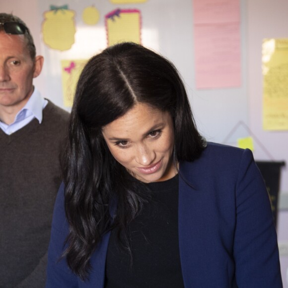 Le prince Harry, duc de Sussex, et Meghan Markle, duchesse de Sussex, enceinte, visitent un pensionnat de jeunes filles à Asni dans le cadre de leur voyage officiel au Maroc, le 24 février 2019.  Britain's Prince Harry and Meghan, Duchess of Sussex visit a girls boarding school in the village of Asni in the Atlas Mountains of Morocco. February 24th, 2019.24/02/2019 - Asni