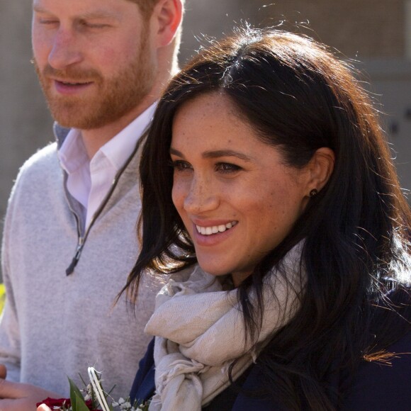 Le prince Harry, duc de Sussex, et Meghan Markle, duchesse de Sussex, enceinte, visitent un pensionnat de jeunes filles à Asni dans le cadre de leur voyage officiel au Maroc, le 24 février 2019.  Britain's Prince Harry and Meghan, Duchess of Sussex visit a girls boarding school in the village of Asni in the Atlas Mountains of Morocco. February 24th, 2019.24/02/2019 - Asni