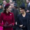 Catherine Kate Middleton, la duchesse de Cambridge et Meghan Markle, la duchesse de Sussex enceinte - La famille royale britannique se rend à la messe de Noël à l'église Sainte-Marie-Madeleine à Sandringham, le 25 décembre 2018.