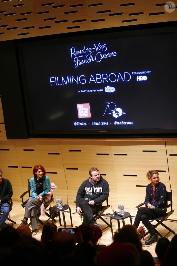 Eva Husson, Laure de Clemont-Tonnerre, Brady Corbet pendant un talk lors du 24ème Rendez Vous with French Cinema (UNIFRANCE) au théâtre The Walter Reade dans le quartier The Upper West Side à New York City, New York, Etats-Unis, le 4 mars 2019. © Guerin-Dessalles/Bestimage