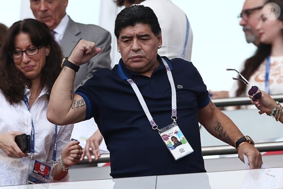 Diego Maradona - Célébrités dans les tribunes lors de la 8ème de finale du match de coupe du monde opposant la France à l'Argentine au stade Kazan Arena à Kazan, Russie, le 30 juin 2018. La France a gagné 4-3.