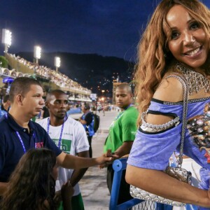 Cathy Guetta est venue assister au défilé des meilleures écoles de samba, celle du groupe spécial. Elle a assisté aux défilés dans la loge "King" une loge haut de gamme où de nombreuses personnalités viennent assister au carnaval de Rio. Rio de Janeiro le 4 Mars 2019. © Denis Raphaël / Carnavalderio.fr / Bestimage
