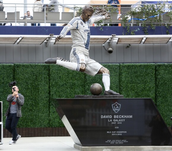 David Beckham a sa statue devant le stade du Los Angeles Galaxy. Le 2 mars 2019.
