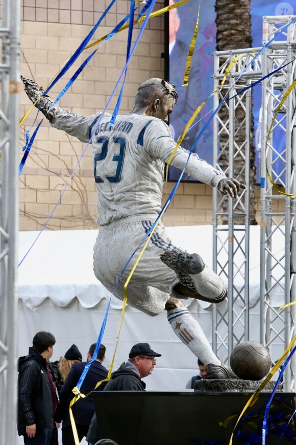 David Beckham a sa statue devant le stade du Los Angeles Galaxy. Le 2 mars 2019.