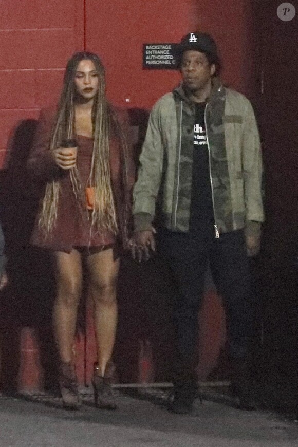 Exclusif - Jay-Z et sa compagne Beyonce sortent main dans la main du concert de Travis Scott à Los Angeles, le 20 décembre 2018.
