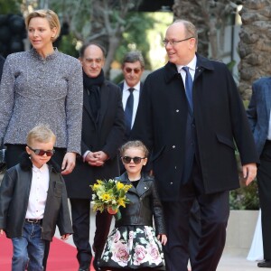 Le Prince Albert II et la princesse Charlène de Monaco avec leurs enfants le prince Jacques de Monaco et la princesse Gabriella de Monaco assistent à l'inauguration du One Monte-Carlo et de la promenade Princesse Charlène. P. Casiraghi et M.Wittstock ont également assisté à l'événement avec JL. Biamonti, D. Lambrecht et I. Harbour. Le One Monte-Carlo est un centre commercial situé au coeur de Monte-Carlo proche du célèbre casino de Monte-Carlo le 22 février, 2019 © Cyril Dodergny / Nice Matin / Bestimage