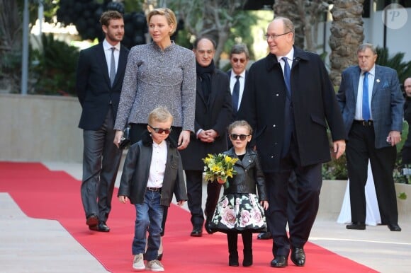 Le Prince Albert II et la princesse Charlène de Monaco avec leurs enfants le prince Jacques de Monaco et la princesse Gabriella de Monaco assistent à l'inauguration du One Monte-Carlo et de la promenade Princesse Charlène. P. Casiraghi et M.Wittstock ont également assisté à l'événement avec JL. Biamonti, D. Lambrecht et I. Harbour. Le One Monte-Carlo est un centre commercial situé au coeur de Monte-Carlo proche du célèbre casino de Monte-Carlo le 22 février, 2019 © Cyril Dodergny / Nice Matin / Bestimage