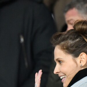 Ophelie Meunier dans les tribunes du parc des Princes lors du match de football de ligue 1, opposant le Paris Saint-Germain (PSG) contre l'Olympique de Marseille (OM) à Paris, France, le 17 mars 2019. Le PSG a gagné 3-1.