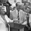Elisabeth Depardieu, Jacques Chirac et sa femme Bernadette Chirac aux vendanges des vignes du clos Montmartre à Paris, France, le 4 octobre 1982. © Jean-Claude Woestelandt/Bestimage
