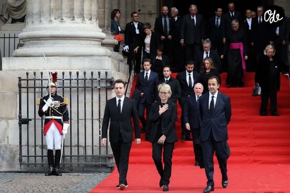 Nicolas Salat-Baroux, Alexandre Salat-Baroux, François Pinault, Martin Rey-Chirac, sa mère Claude Chirac et son mari Frédéric Salat-Baroux - Sorties des obsèques de l'ancien président de la République Jacques Chirac en l'église Saint-Sulpice à Paris. Le 30 septembre 2019 © Stéphane Lemouton / Bestimage