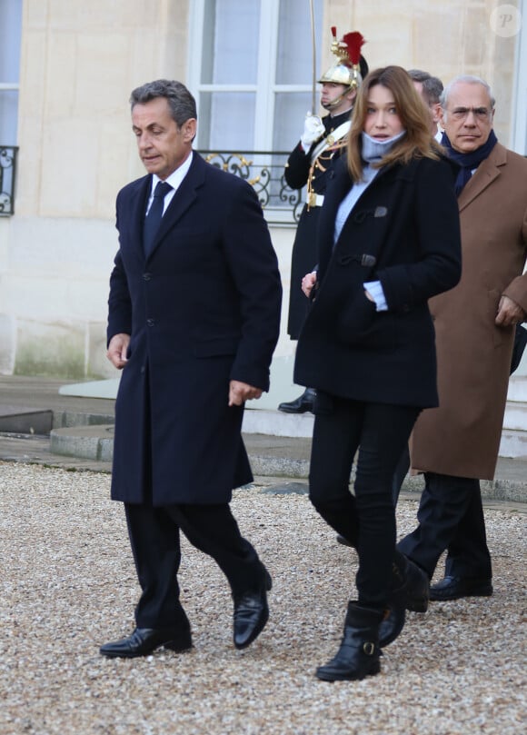 Nicolas Sarkozy et Carla Bruni Sarkozy - Réunion à l'Élysée avec les chefs d'État et de gouvernement étrangers et les hommes politiques français avant le début de la marche républicaine à Paris le 11 janvier 2015