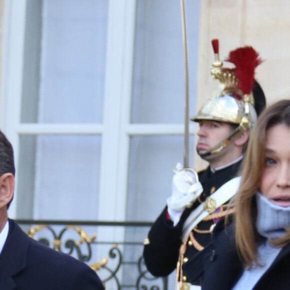 Nicolas Sarkozy et Carla Bruni Sarkozy - Réunion à l'Élysée avec les chefs d'État et de gouvernement étrangers et les hommes politiques français avant le début de la marche républicaine à Paris le 11 janvier 2015