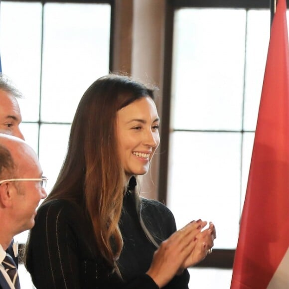 Le prince Félix de Luxembourg, la princesse Claire de Luxembourg, le président français Emmanuel Macron et le maire de Francfort Peter Feldmann à l'Hôtel de Ville de Francfort le 10 octobre 2017. © Dominique Jacovides/Bestimage