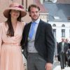 La princesse Claire de Luxembourg et le prince Felix au mariage de la princesse Alix de Ligne et Guillaume de Dampierre, en l'église Saint-Pierre à Beloeil, en Belgique, le 18 juin 2016