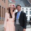 La princesse Claire de Luxembourg et le prince Felix au mariage de la princesse Alix de Ligne et Guillaume de Dampierre, en l'église Saint-Pierre à Beloeil, en Belgique, le 18 juin 2016