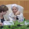 Christine Lagarde préside une conférence sur les dégats climatiques au siège du FMI à Washington le 26 novembre 2018.