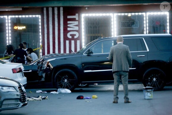 Rassemblement devant le magasin de vêtements The Marathon Clothing, où le rappeur et fondateur de la marque, Nipsey Hussle, a été assassiné. Los Angeles, le 31 mars 2019.