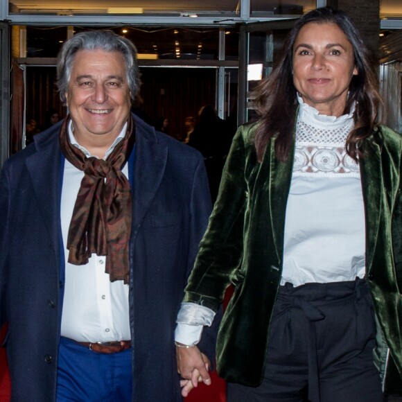 Christian Clavier et sa compagne Isabelle de Araujo lors de la première du film "Monsieur Claude 2" (Qu'est-ce qu'on a fait au Bon Dieu 2) à Berlin en Allemagne le 2 avril 2019.