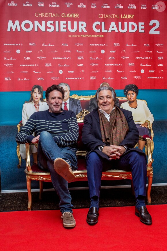Philippe de Chauveron et Christian Clavier lors de la première du film "Monsieur Claude 2" (Qu'est-ce qu'on a fait au Bon Dieu 2) à Berlin en Allemagne le 2 avril 2019.