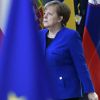 Angela Merkel, chancelière d'Allemagne (sa mère Herlind Kasner est décédée début avril 2019) à l'arrivée au conseil européen sur le Brexit à Bruxelles le 10 avril 2019.