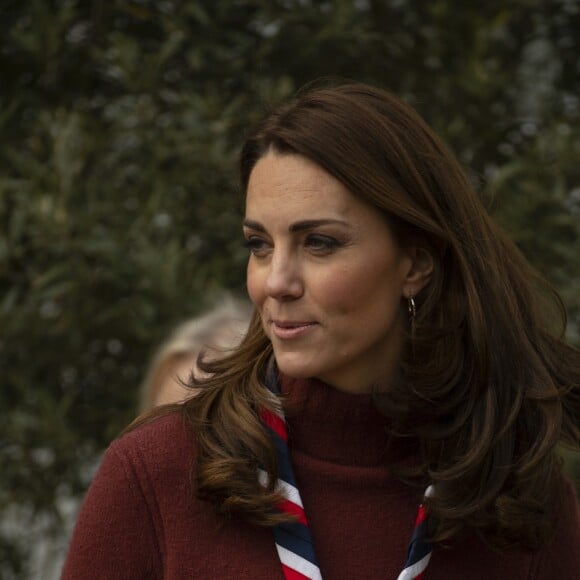 Catherine (Kate) Middleton, duchesse de Cambridge, se rend au siège des scouts de Gilwell Park pour en apprendre davantage sur leur nouvelle organisation et leur mode de vie. Londres, le 28 mars 2019.