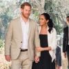 Le prince Harry, duc de Sussex et Meghan Markle, duchesse de Sussex, enceinte, en visite au "Andalusian Gardens" à Rabat lors de leur voyage officiel au Maroc, le 25 février 2019.