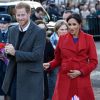 Le prince Harry, duc de Sussex, et Meghan Markle, duchesse de sussex, enceinte, lors d'une visite à Birkenhead le 14 janvier 2019.