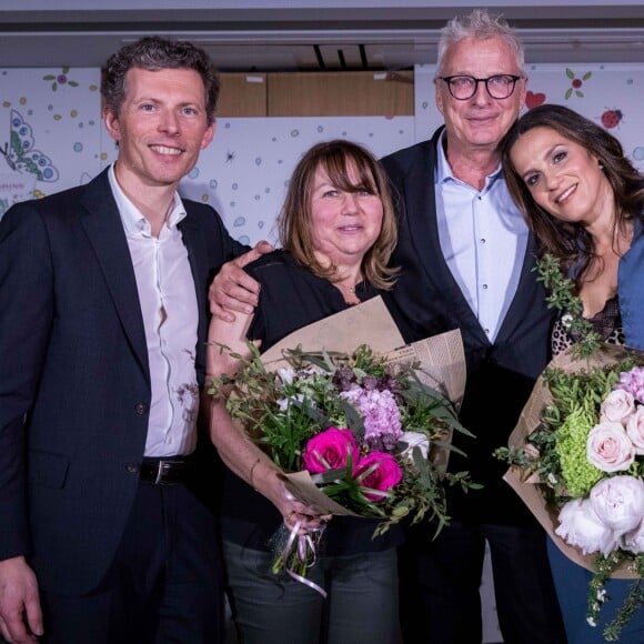 Exclusif - Muriel Hattab, présidente de l'association Princesse Margot - La chanteuse et artiste Elisa Tovati, illustratrice du produit-partage CLARINS 2019, fait l'amitié au Groupe Clarins d'un showcase exceptionnel au siège à Paris. Le 15 avril 2019 © Cyril Moreau / Bestimage