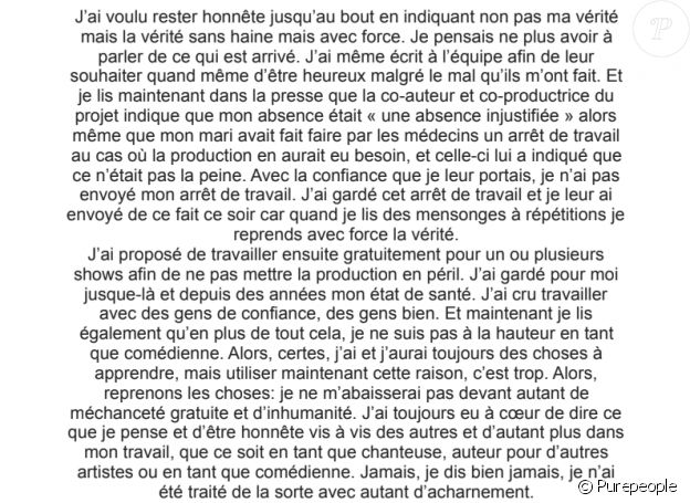Lucie Bernardoni (Star Academy 4), sa lettre ouverte à Purepeople.com, le 19 avril 2019.