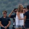 Exclusif - Jennifer Aniston, Adam Sandler et Luke Evans sur le tournage de "Murder Mystery" à Santa Margherita Ligure, le 28 juillet 2018.