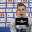 Lucas Digne en conférence de presse au Camps des Loges avant le match Lille-Psg à Saint-Germain-en-Laye le 2 décembre 2014.