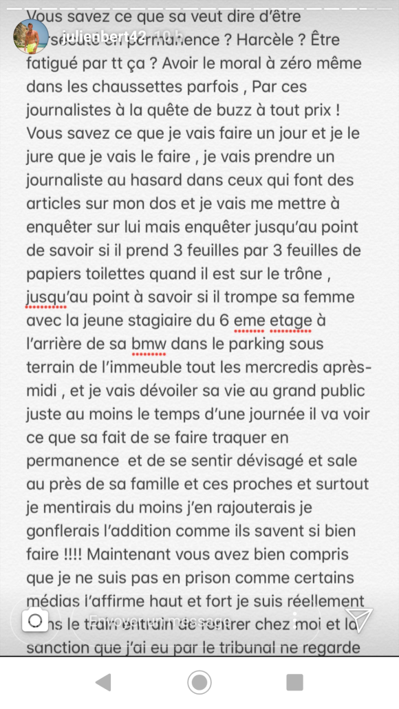 Julien Bert réagi à l'annonce de sa condamnation - 9 mai 2019, sur Instagram