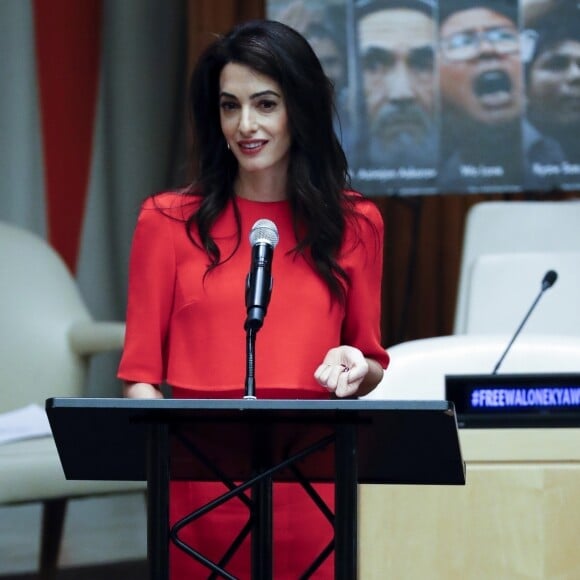 Amal Clooney Alamuddin participe à la conférence de presse Behind Bars: Undermining Justice and Democracy à New York, le 28 septembre 2018