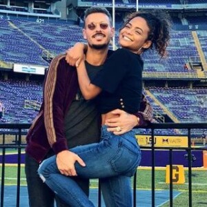 M. Pokora avec Christina Milian au Tiger Stadium de Detroit le 5 novembre 2018.