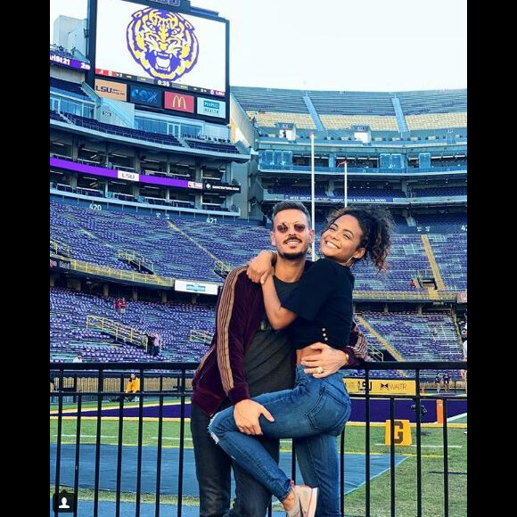 M. Pokora avec Christina Milian au Tiger Stadium de Detroit le 5 novembre 2018.