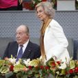 Le roi Juan Carlos Ier et la reine Sofia d'Espagne dans les tribunes de la Caja Magica au Masters 1000 de tennis de Madrid le 11 mai 2019.