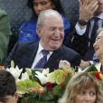 Le roi Juan Carlos Ier et la reine Sofia d'Espagne dans les tribunes de la Caja Magica au Masters 1000 de tennis de Madrid le 11 mai 2019.